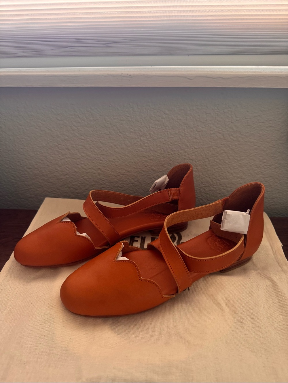 ELF Scalloped Strap Flats in Cognac Brown